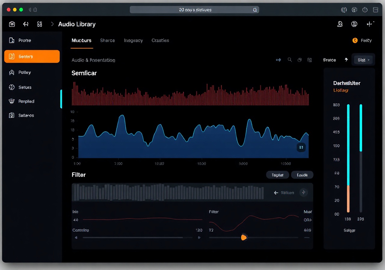 SoundScape dashboard showing the library search interface with waveform previews and filter panels