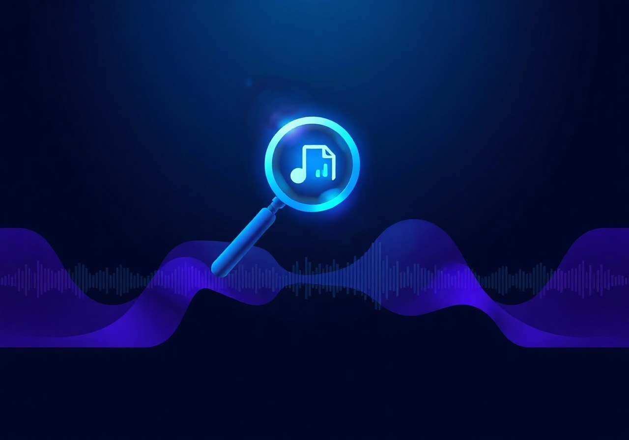 SoundScape search interface with mood, length, and frequency filter controls applied over a results grid of sound effects